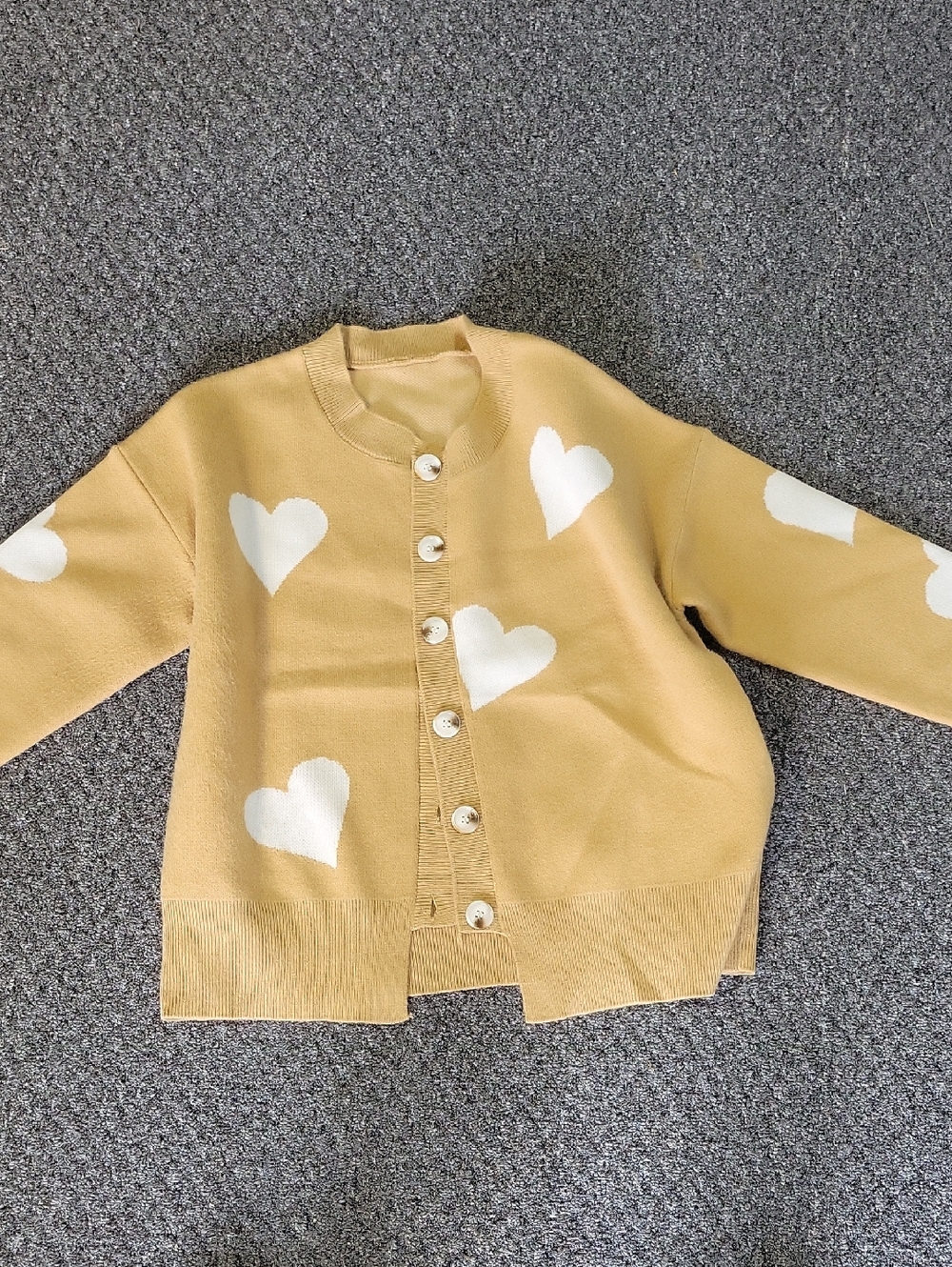 Source Unknown Mustard Cardigan with White Hearts